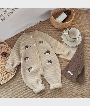 Schattige Baby Gebreide Jumpsuit met Egel Print - Lente & Herfst Kruippakje