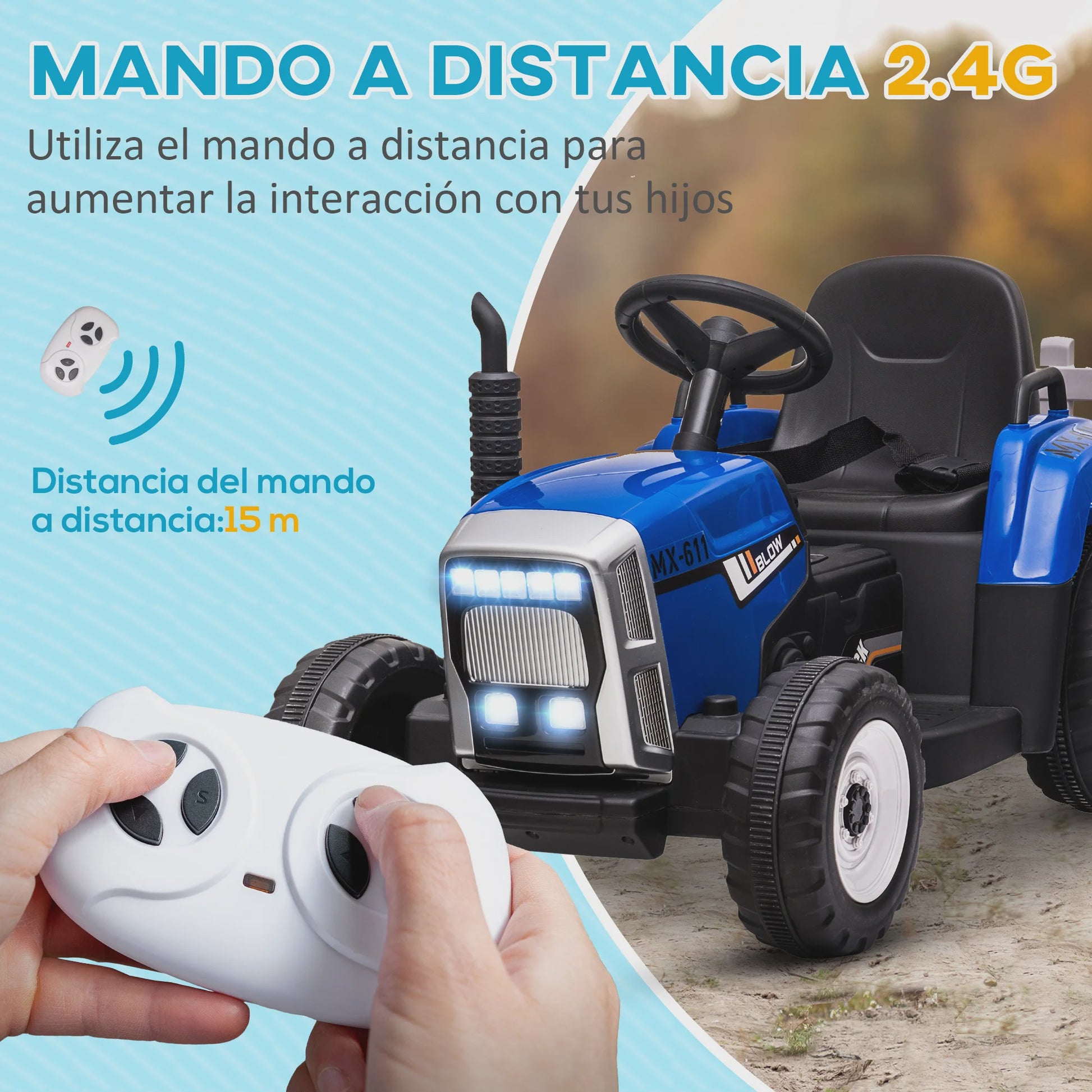 Elektrische Kinder Tractor met Aanhanger - Blauw (3-6 Jaar)