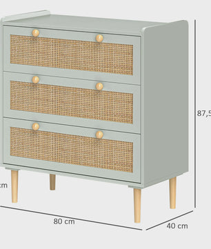 Bohemian Commode met 3 Lades - Rotan Look & Houten Frame - Stijlvolle Slaapkamer Opbergkast