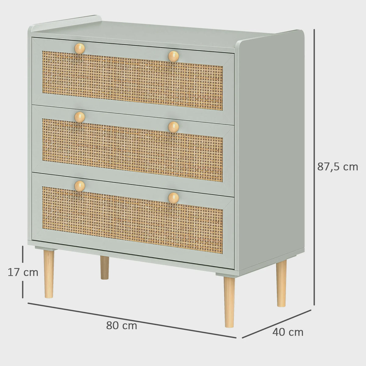 Bohemian Commode met 3 Lades - Rotan Look & Houten Frame - Stijlvolle Slaapkamer Opbergkast