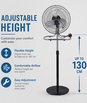 3-in-1 Metalen Ventilator: Vloer, Tafel & Wandmodel - Verstelbaar tot 130cm