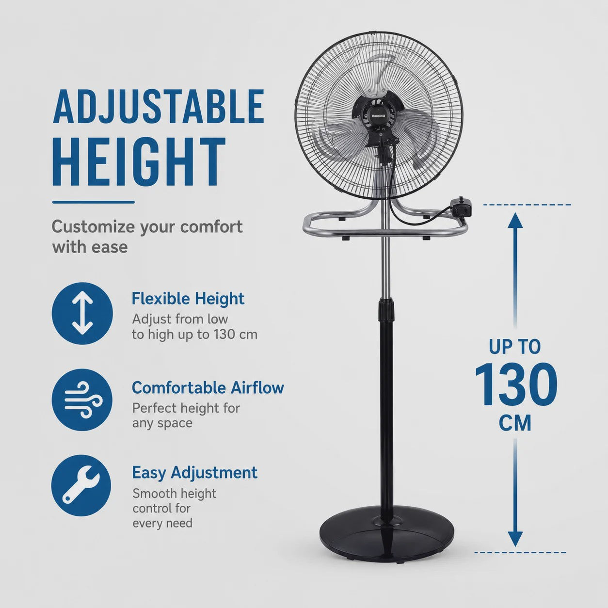 3-in-1 Metalen Ventilator: Vloer, Tafel & Wandmodel - Verstelbaar tot 130cm