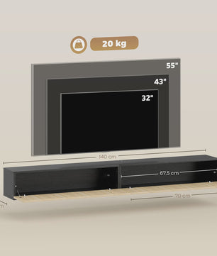 Zwevende TV Meubel 140cm met 2 Klapdeuren - Natuurlijk Hout & Zwart
