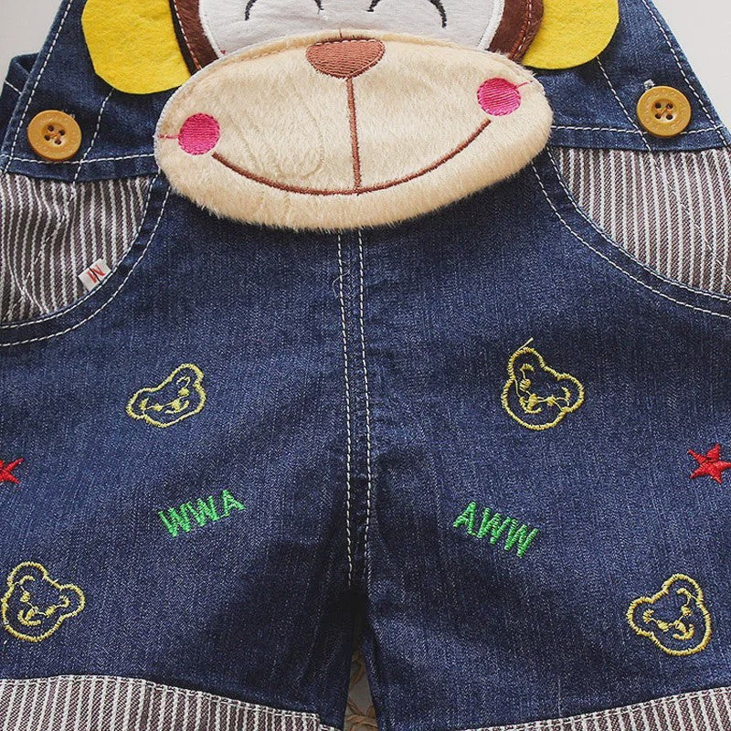 Schattige Denim Tuinbroek Shorts met Cartoon Print voor Kinderen (1-3 Jaar)