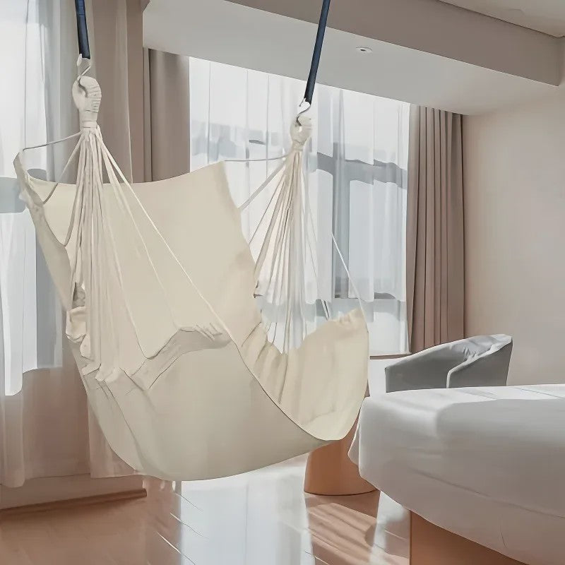 Luxe Hangstoel van Canvas - Comfortabele Schommelstoel voor Binnen & Buiten met Opbergzak