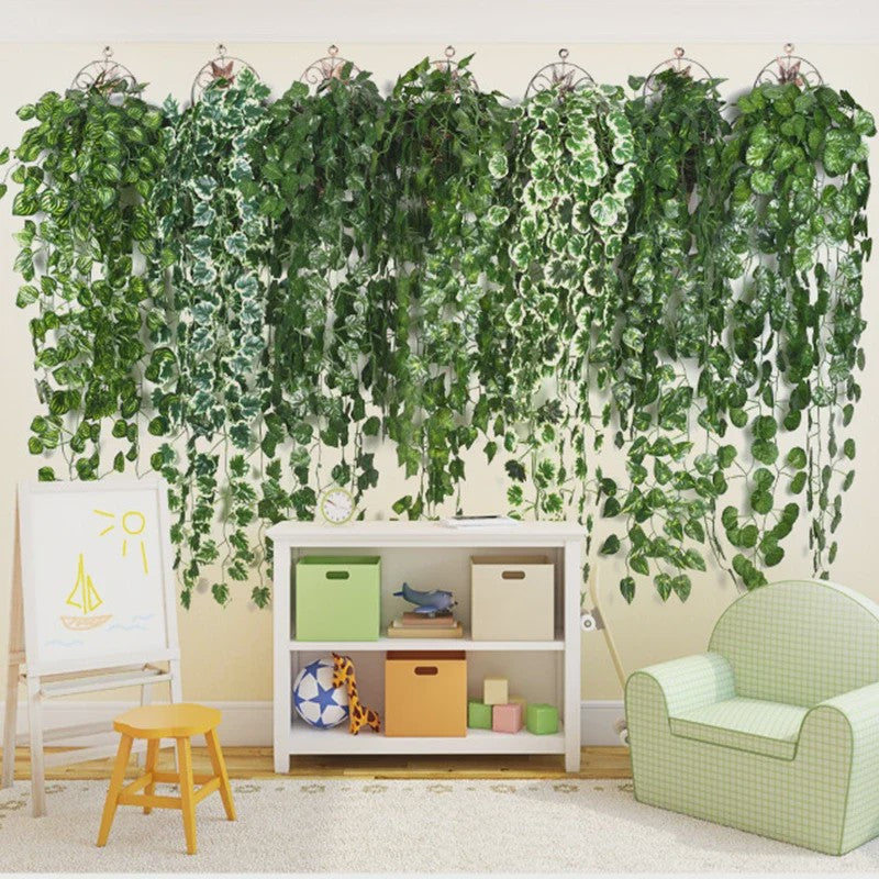 90cm Kunstplant Hangplant Klimop Pothos Begonia Druivenblad - Decoratieve Muurdecoratie