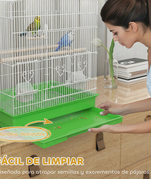 Pawhut Vogelkooi 46.5x36x59 cm met 2 Voederbakjes, 2 Zitstokken, Schommel en Uitschuifbare Lade