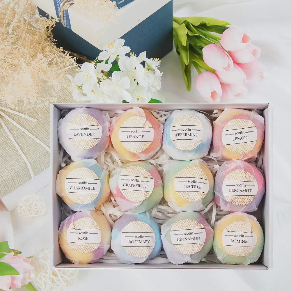 Luxe Set van 12 Handgemaakte Bath Bombs - Natuurlijk, Ontspannend & Cadeau-idee