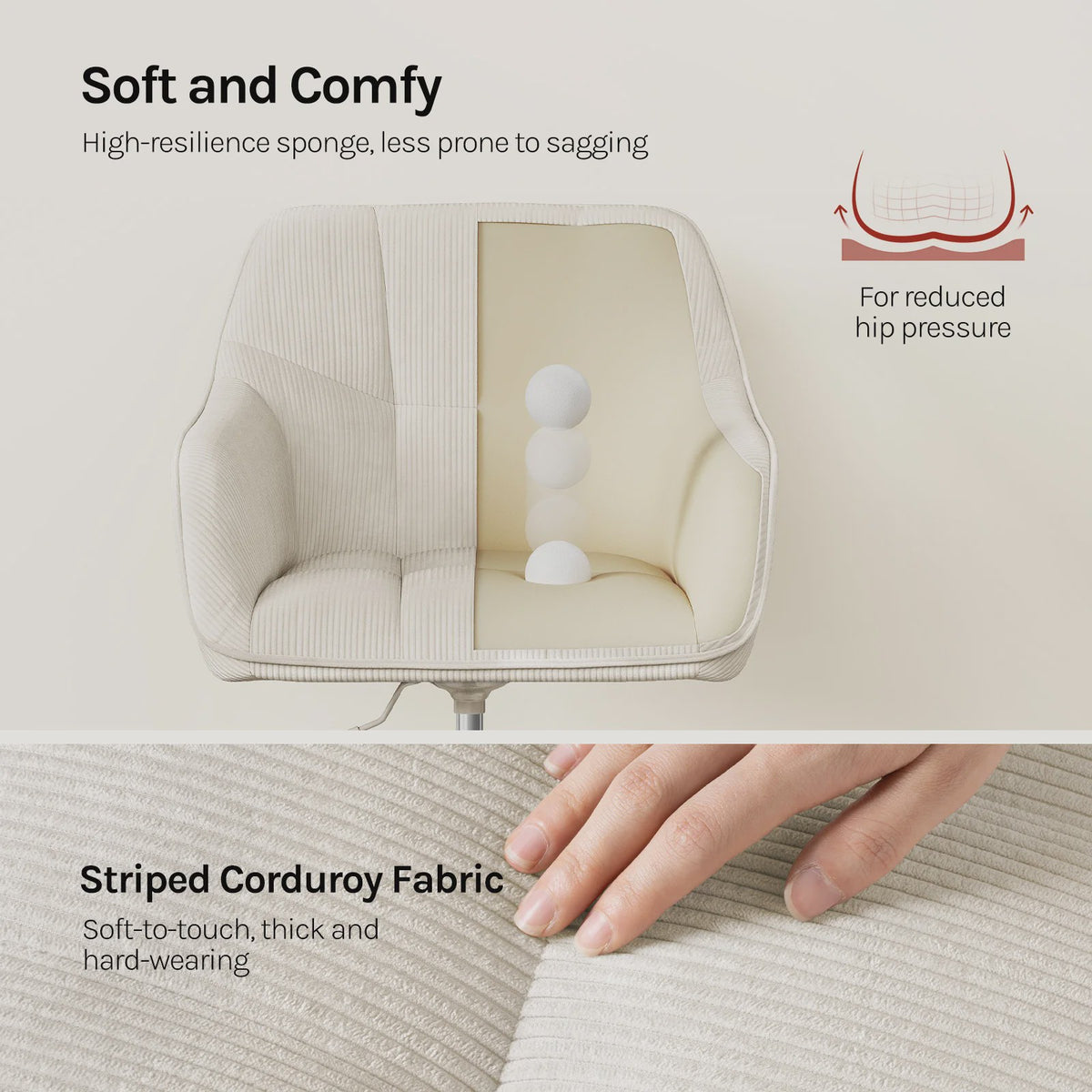 Ergonomische Corduroy bureaustoel met verstelbare hoogte en draaifunctie - Comfortabel en Stijlvol
