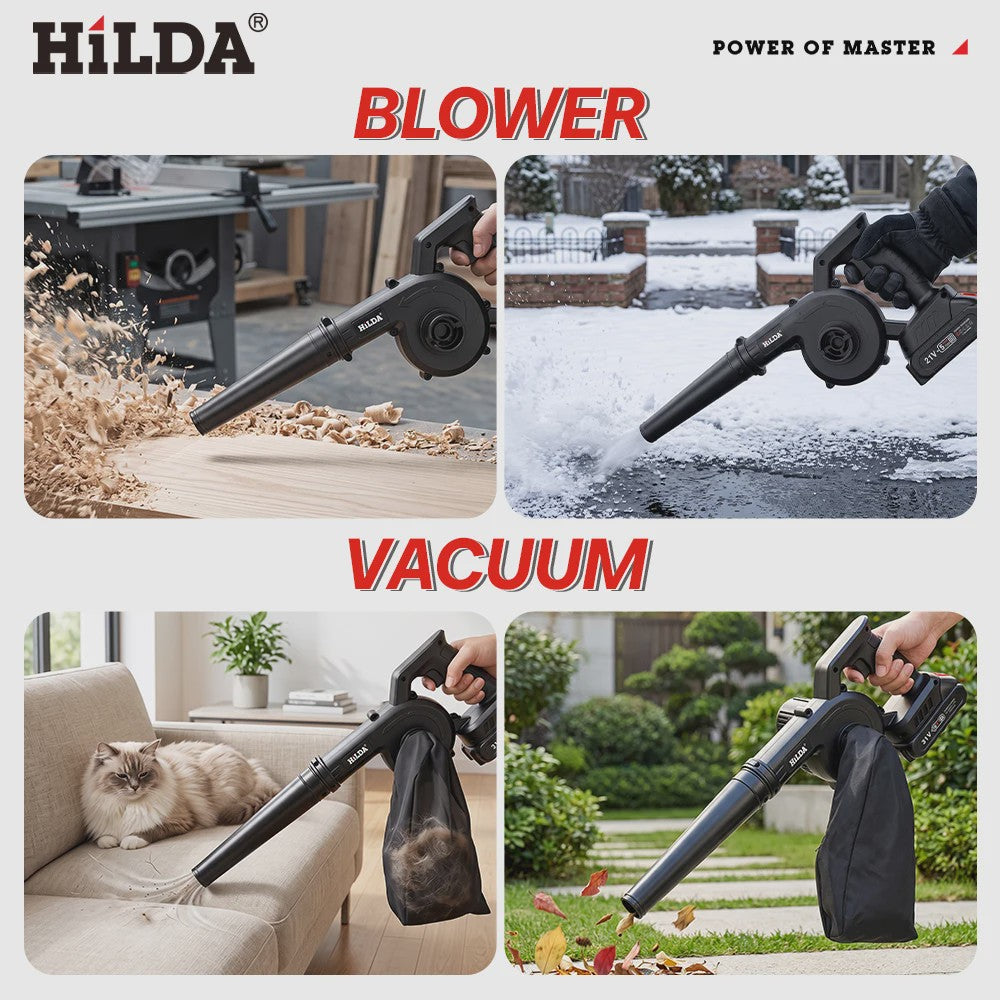 HILDA 21V Accu Bladblazer & Zuiger - Krachtige 2-in-1 Handheld Luchtblazer
