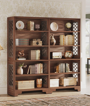Industriële Boekenkast 180cm Hoog - Vintage Bruin Hout - 6 Open Planken