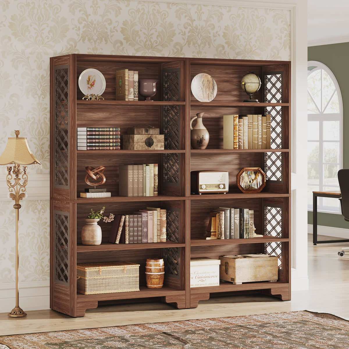 Industriële Boekenkast 180cm Hoog - Vintage Bruin Hout - 6 Open Planken