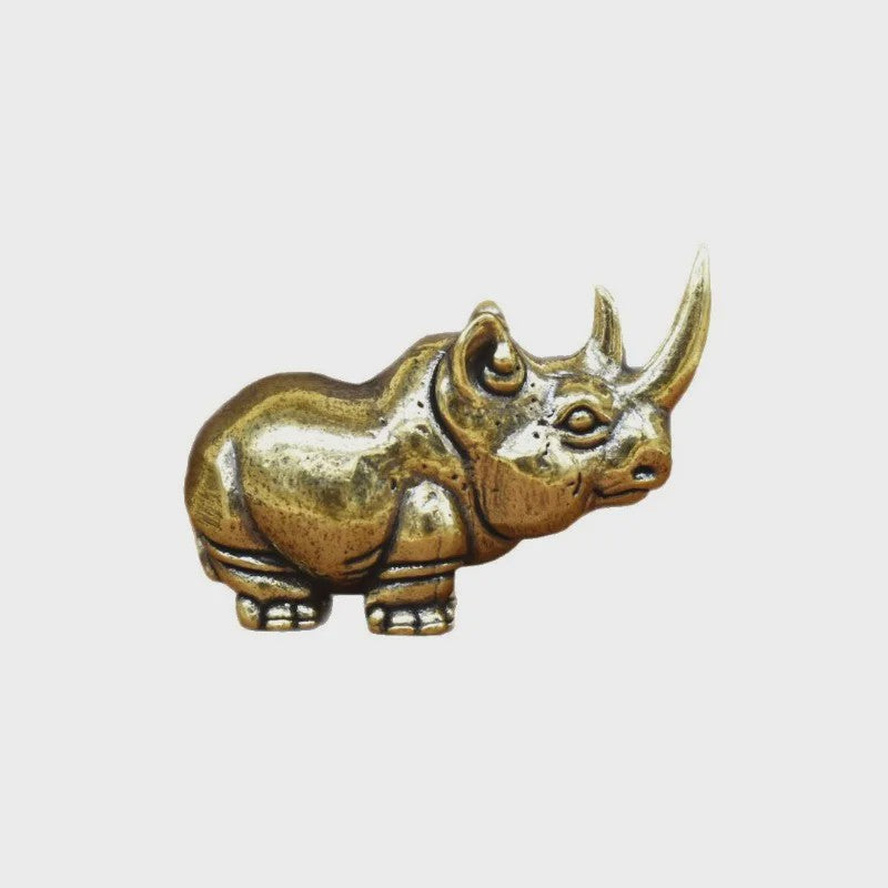 Mini Bronzen Neushoorn Beeldje - Antiek Design Bureaublad Ornament & Cadeau