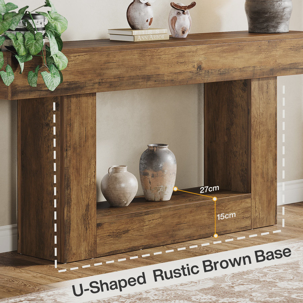 Tribesigns Console Tafel 160 cm - Farmhouse Entree Tafel met U-vormige Basis en Open Plank