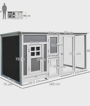 Ruime Houten Kippenhok met Ren en Waterdicht Dak - 160x75x80 cm
