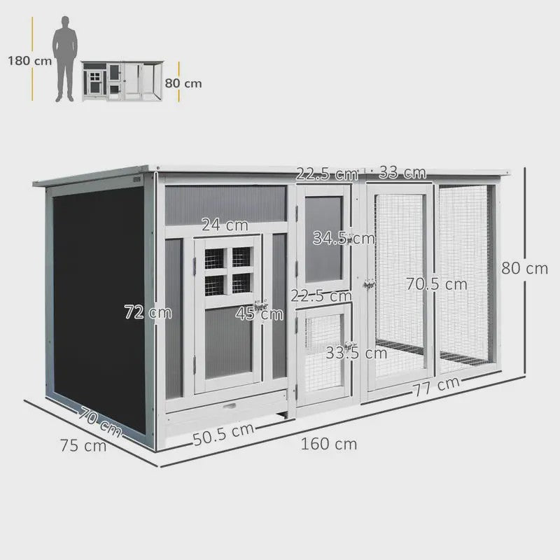 Ruime Houten Kippenhok met Ren en Waterdicht Dak - 160x75x80 cm