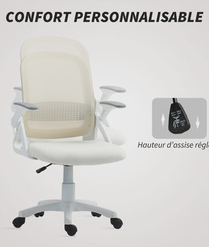 Ergonomische Bureaustoel met Mesh Rugleuning, Opklapbare Armleuningen en In Hoogte Verstelbaar - Wit