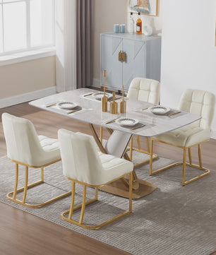Set van 2 Luxe Velours Eetkamerstoelen met Gouden Metalen Frame - Comfortabel & Stijlvol