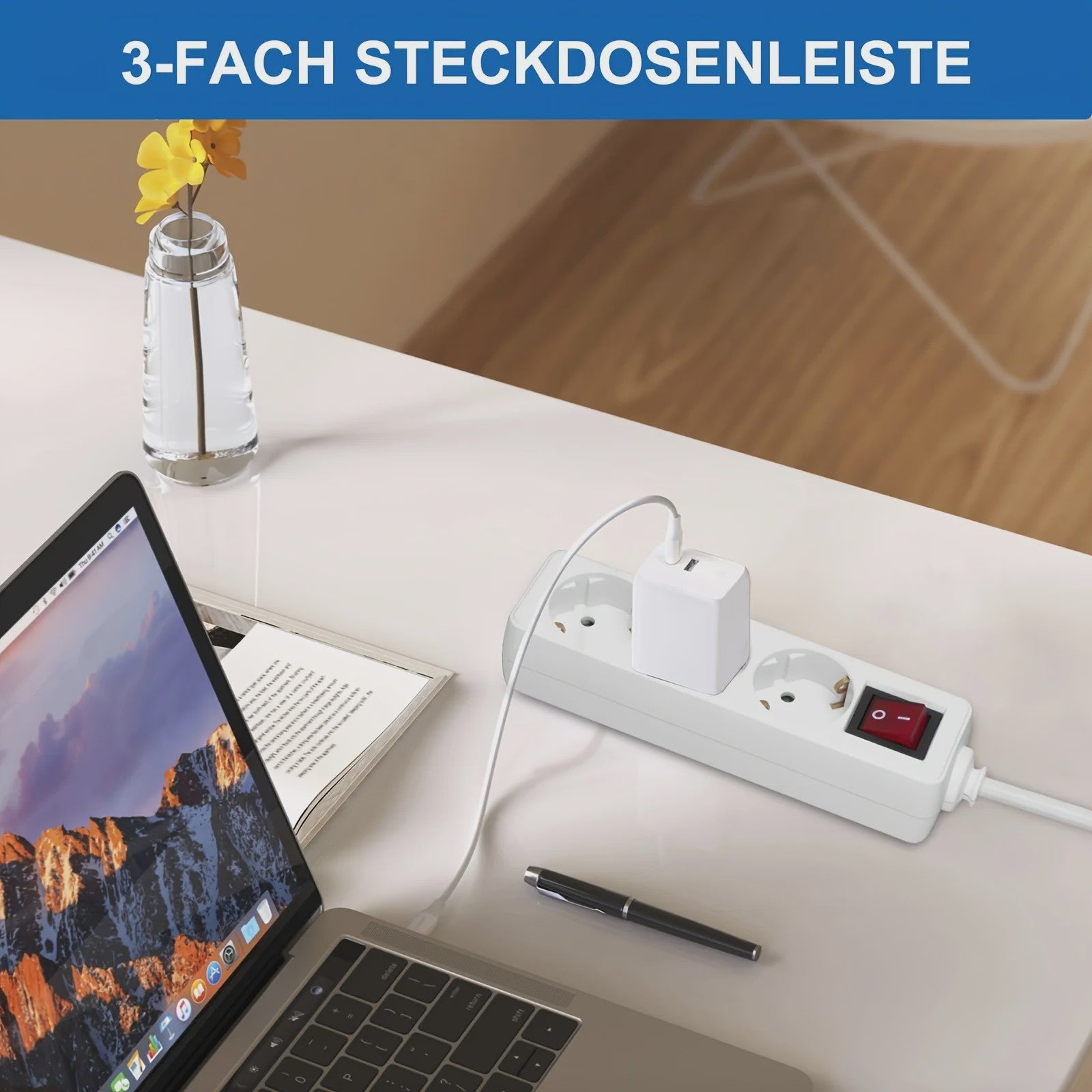Meervoudige Stekkerdoos met Schakelaar & 2M Snoer - EU Plug