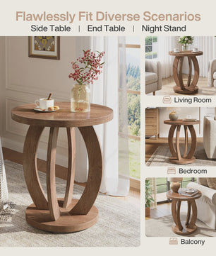 Ronde Bijzettafel met Opbergruimte - Farmhouse Stijl Nachtkastje
