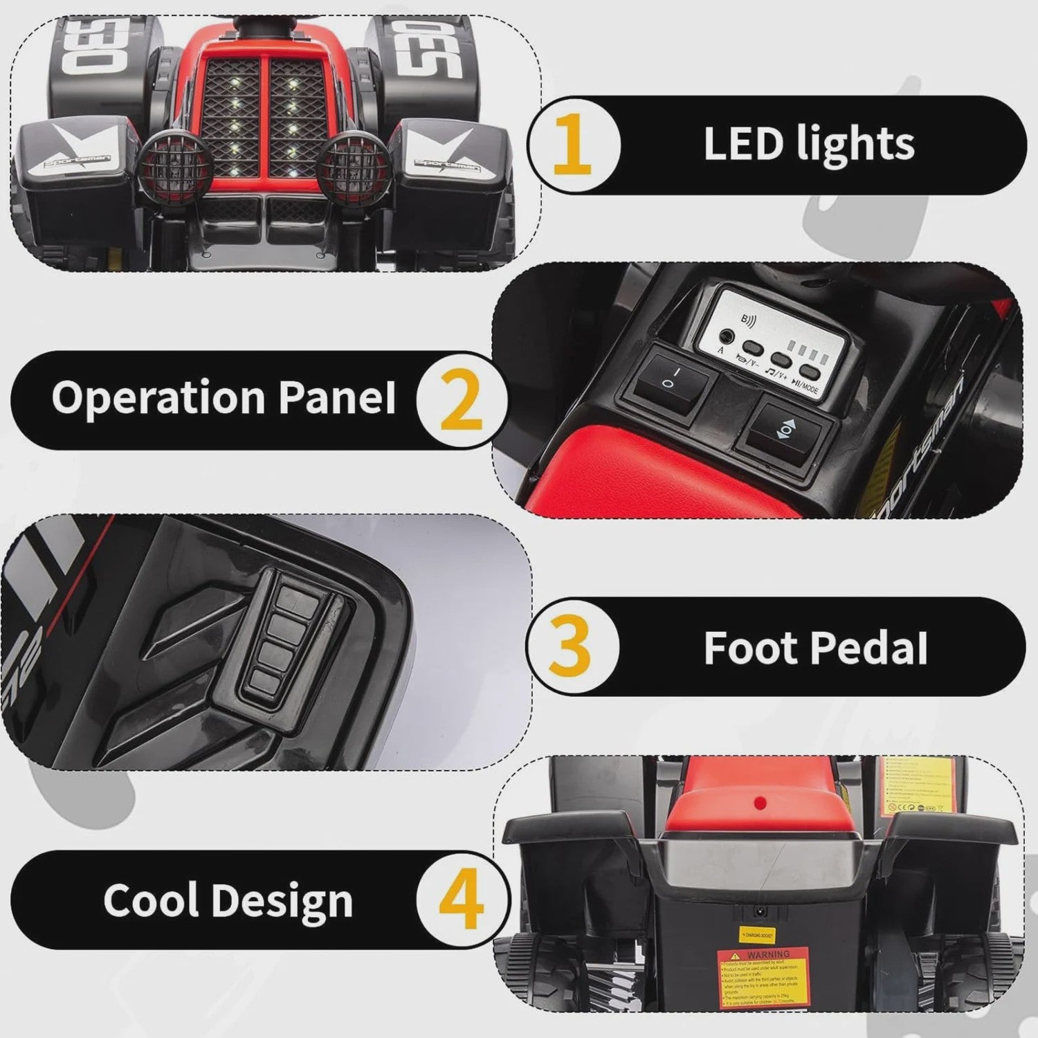 Elektrische Kinder Quad ATV 6V met Muziek, Claxon en LED Verlichting - 3+ Jaar
