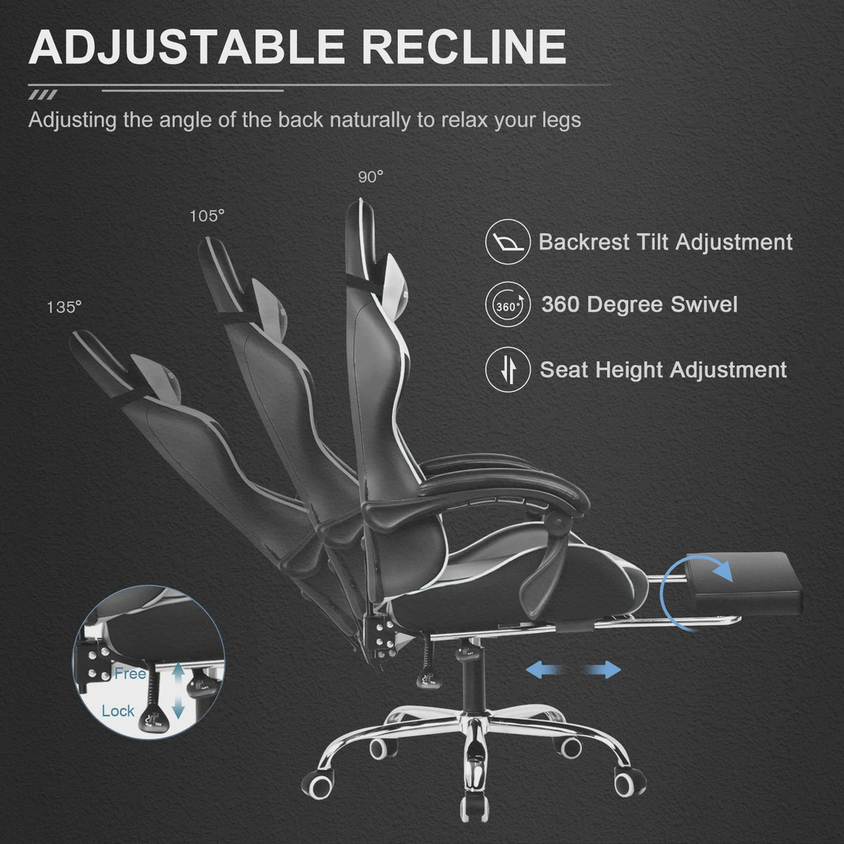Gtplayer Ergonomische Gaming Chair met Massagefunctie en Voetensteun