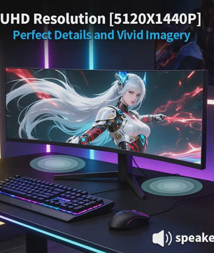 Crua 49" Curved Gaming Monitor 1500R Ultra Wide 5K 165Hz DQHD 5120x1440 VA Panel Freesync