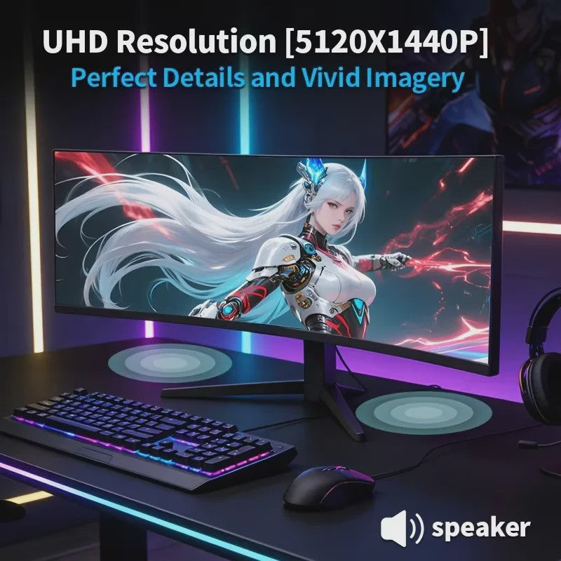 Crua 49" Curved Gaming Monitor 1500R Ultra Wide 5K 165Hz DQHD 5120x1440 VA Panel Freesync