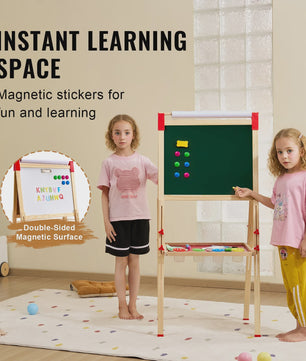 Dubbelzijdig Houten Teken-easel voor Kinderen met Whiteboard & Krijtbord - Inclusief 37 Accessoires