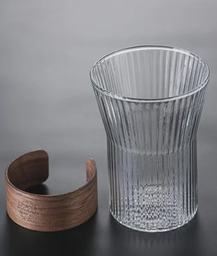 Japanse Stijl Glazen Koffiemok 350ML met Walnoothouten Sleeve - Stijlvol & Hittebestendig