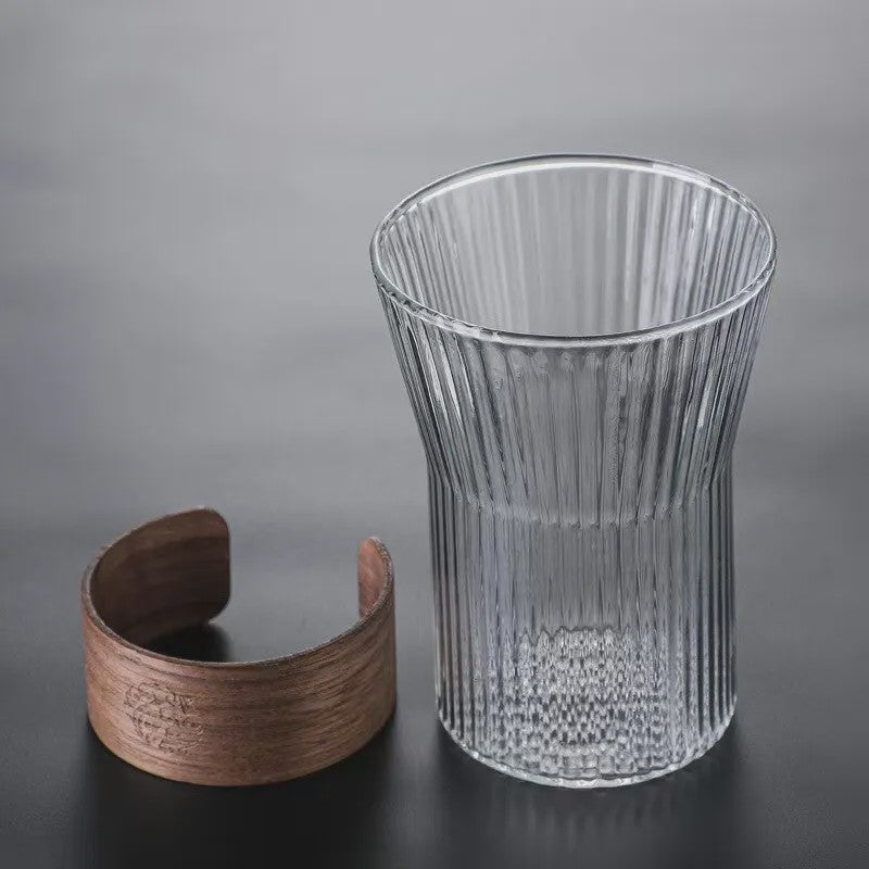 Japanse Stijl Glazen Koffiemok 350ML met Walnoothouten Sleeve - Stijlvol & Hittebestendig