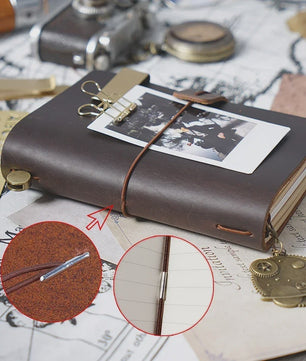 Moterm Vintage Leren Notitieboek - Handgemaakt, 100% Echt Leer, Hersluitbaar