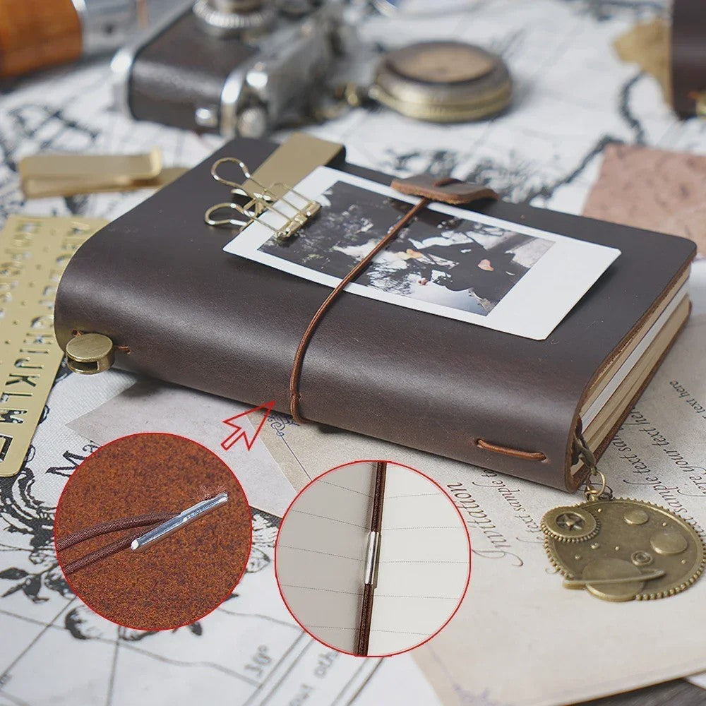 Moterm Vintage Leren Notitieboek - Handgemaakt, 100% Echt Leer, Hersluitbaar