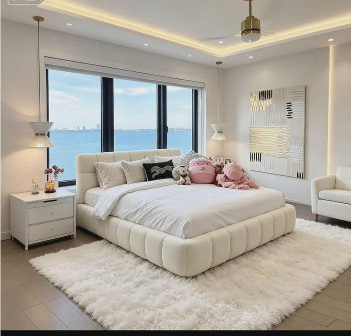 Luxe Gestoffeerd Bubble Bed 160x200 cm met Lattenbodem en Zacht Hoofdbord - Stijlvol Slaapkamermeubel
