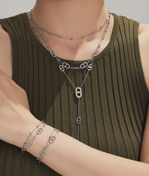 Dainty Gelaagde Sieraden Set: 18k Goudkleurig Roestvrij Staal Collier & Armband met Zirkonia
