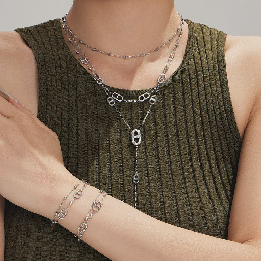 Dainty Gelaagde Sieraden Set: 18k Goudkleurig Roestvrij Staal Collier & Armband met Zirkonia