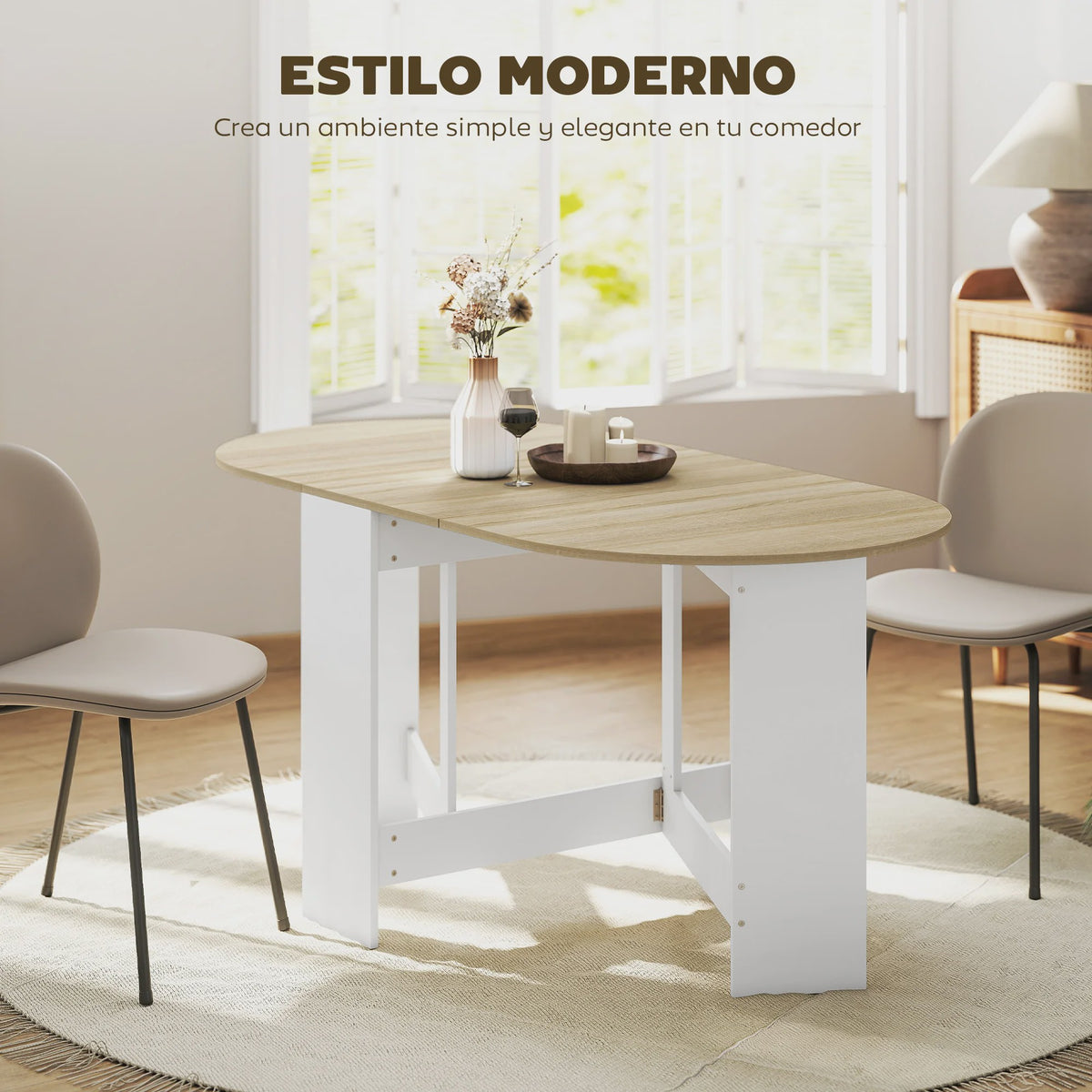 Homcom Ovalen Eettafel met Klapvleugels - 163x80x75 cm - Naturel Houtkleur