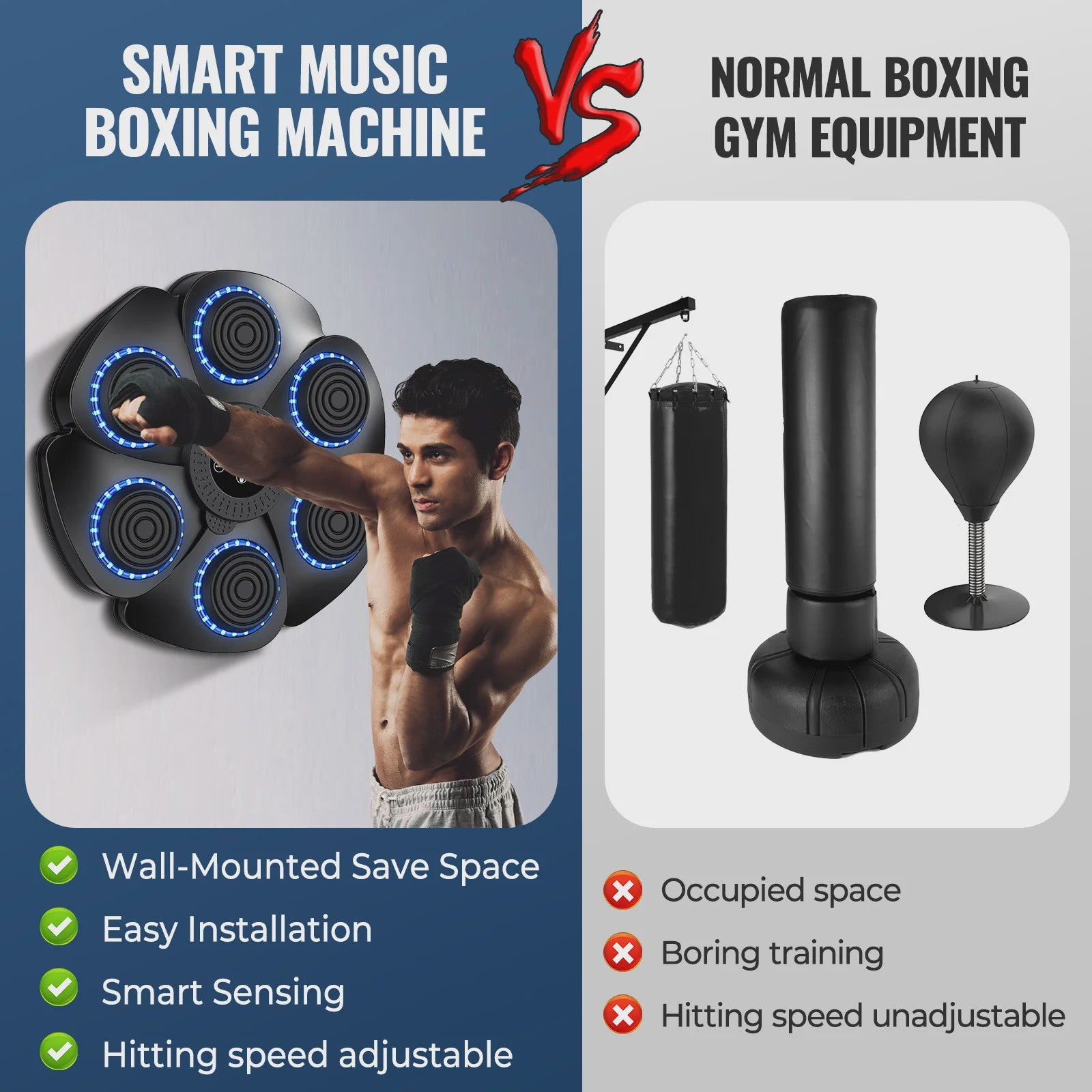 Slimme Muzikale Bokstrainer - Wandmontage Fitnessapparaat met LED Targets