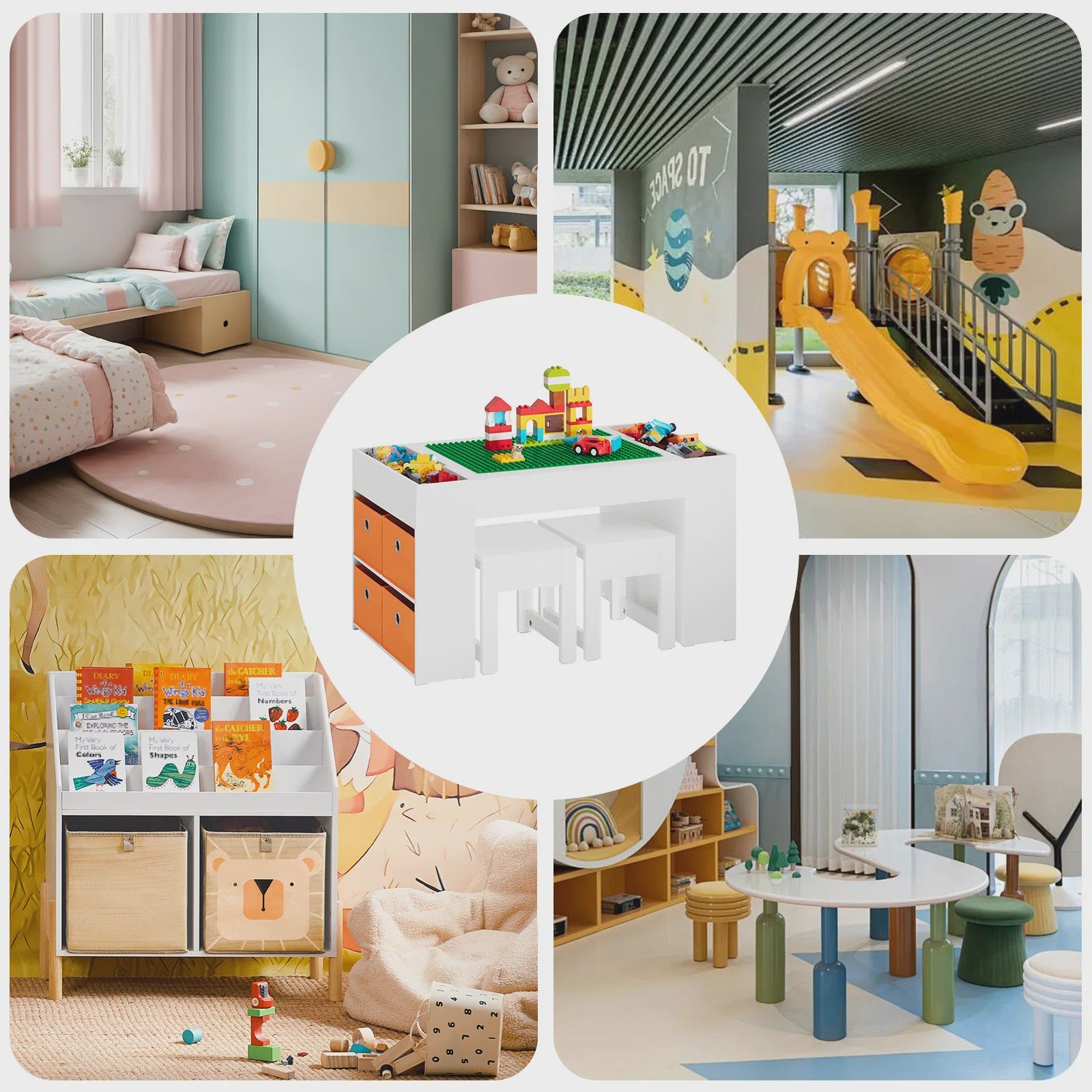 Kinder Speeltafel met 2 Stoelen en Opbergruimte - Wit