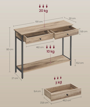 VASAGLE Console Tafel met 2 Lades en Open Plank - Stijlvolle Halmeubel