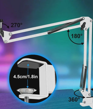 Zealsound RGB USB Condensator Microfoon met Verstelbare Arm - Wit | Gaming, Streaming & Opnames