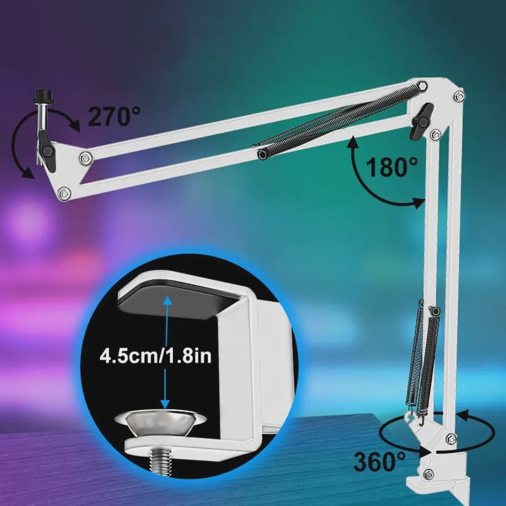 Zealsound RGB USB Condensator Microfoon met Verstelbare Arm - Wit | Gaming, Streaming & Opnames