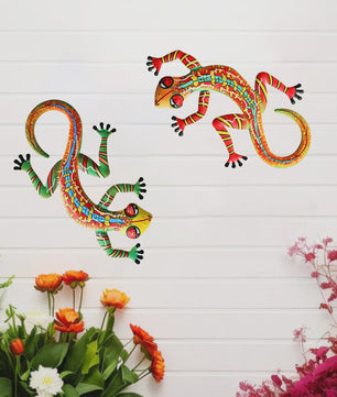 Set van 2 Metalen Muurdecoratie Hagedissen - Levendige Gecko's voor Buiten & Binnen