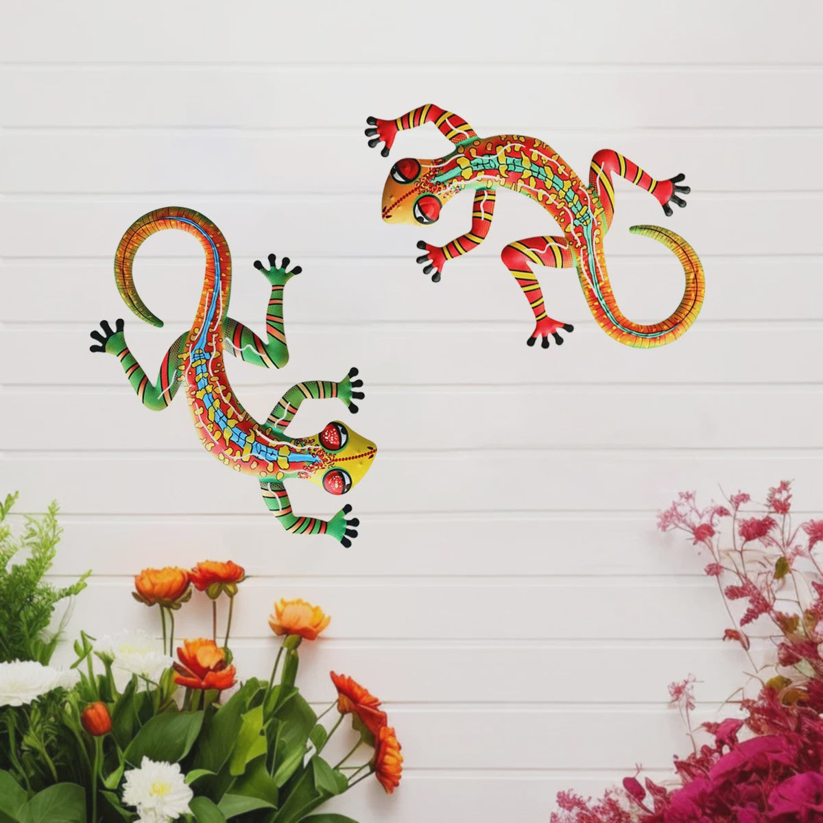 Set van 2 Metalen Muurdecoratie Hagedissen - Levendige Gecko's voor Buiten & Binnen