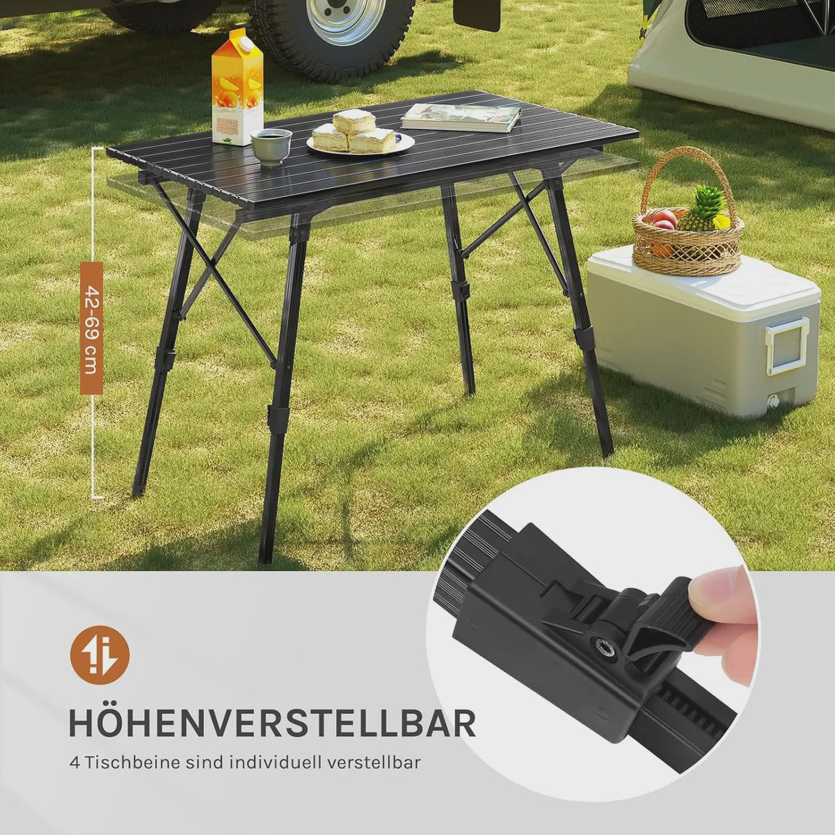Verstelbare Campingtafel - Opvouwbaar, Lichtgewicht en Draagbaar Bureau voor Buiten