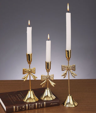Luxe Gouden Kandelaar Set met Strik - Sfeervolle Decoratie