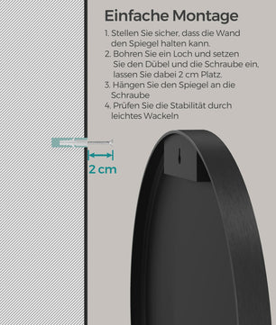Ronde Wandspiegel Zwart Metaal Ø 40.7 cm - Stijlvol voor Badkamer en Woonkamer