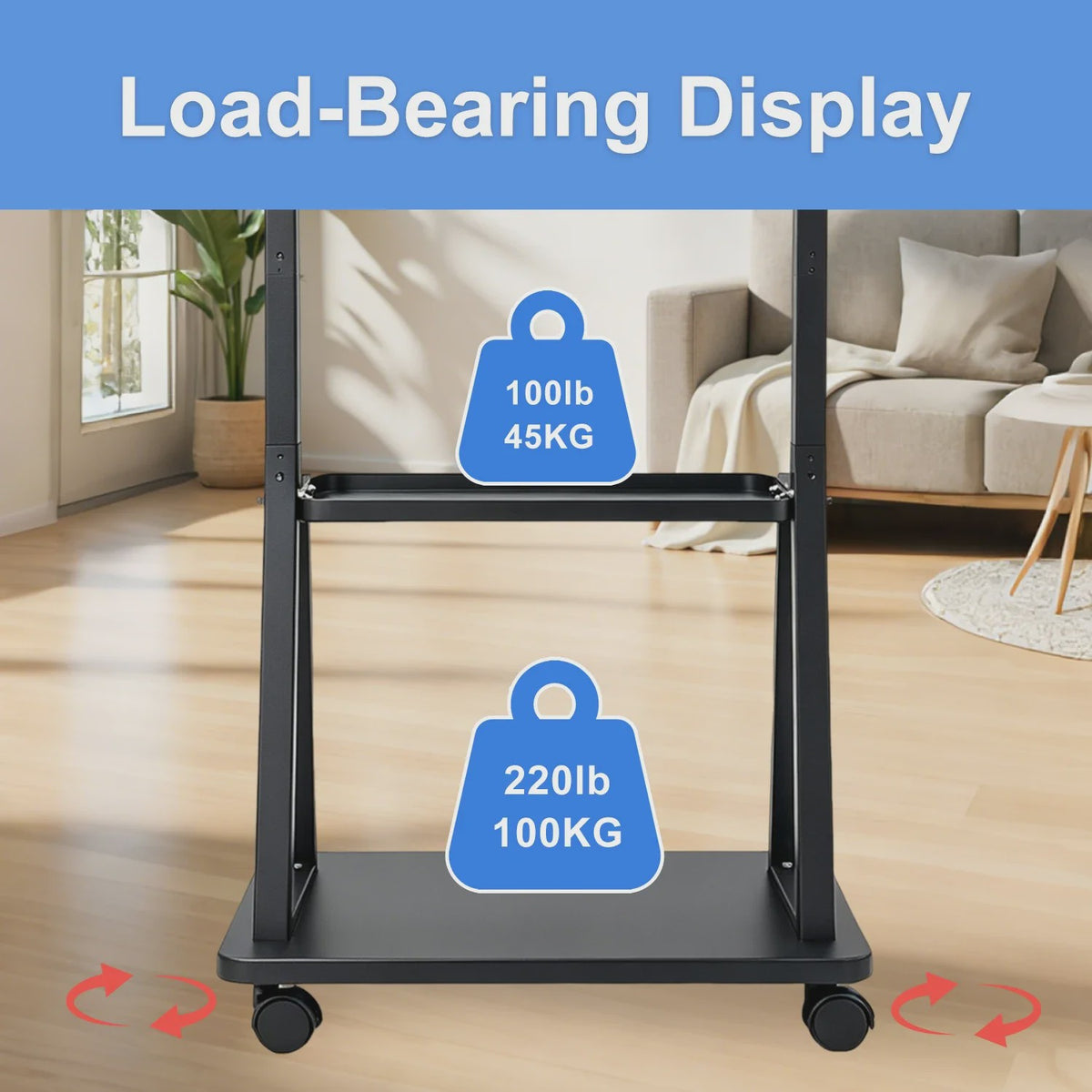 Verrijdbare TV Standaard voor 32-75 Inch TV's met 2 Legborden & Hoogteverstelling