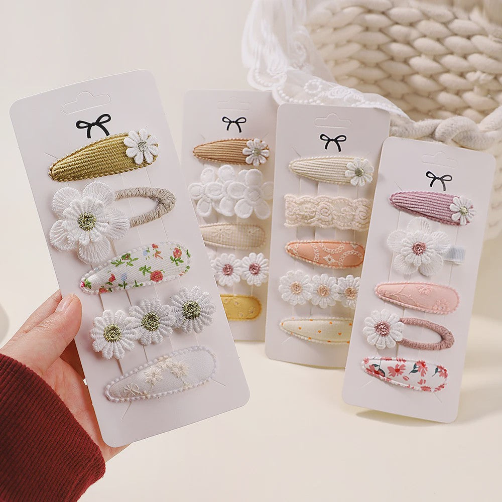Set van 5 Schattige Baby Haarclipjes voor Meisjes met Bloemen en Leuke Designs