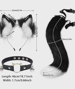Dierenoren Hoofdband, Staart & Choker Set - Faux Fur Kat, Wolf, Vos - Cosplay & Feestkostuum